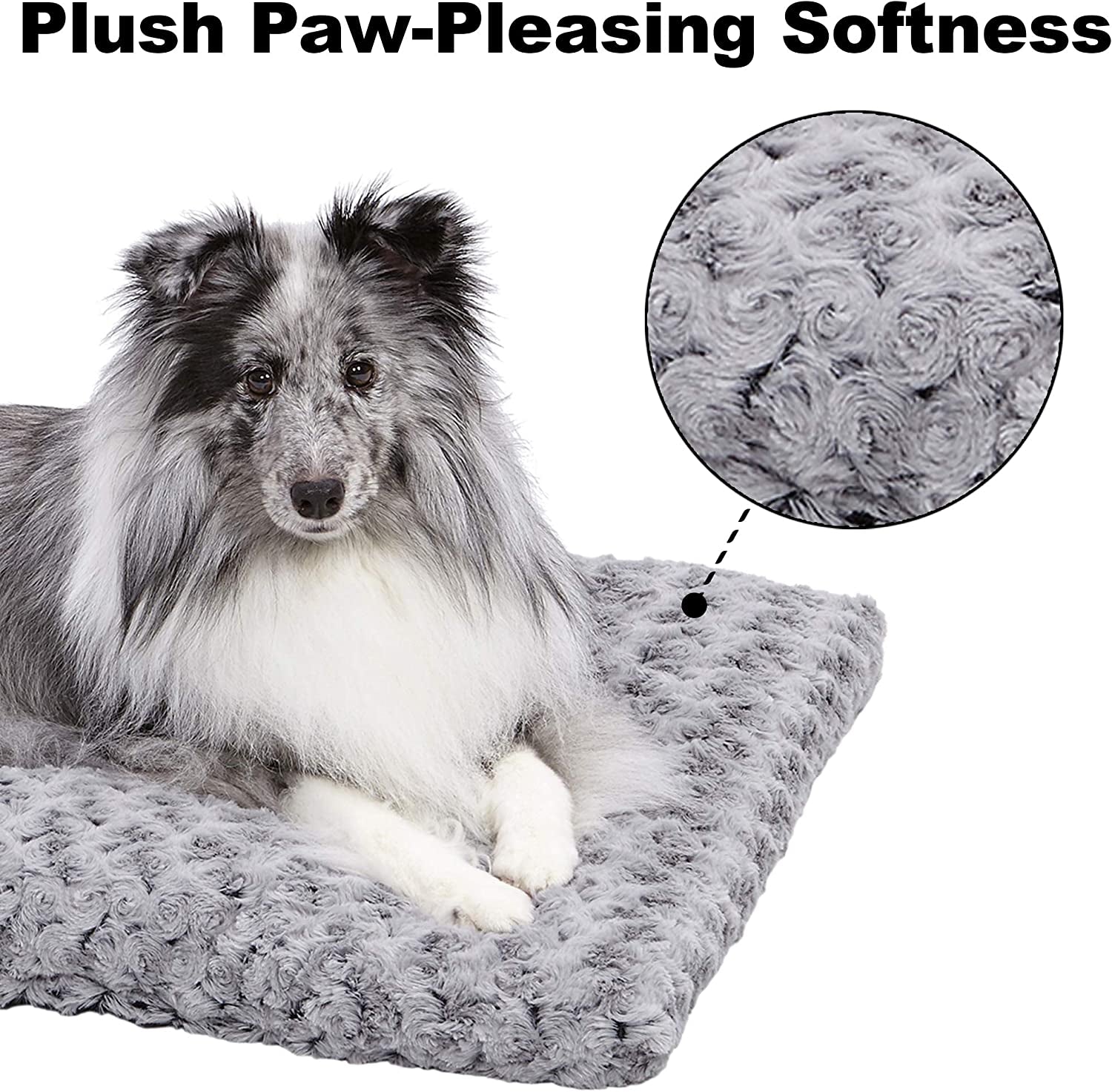 Small Quiettime Deluxe Gray Ombré Swirl Plush Pet Bed, Machine Washable, Non-Skid Bottom, Soft Crate Mat for 24-Inch Crates
